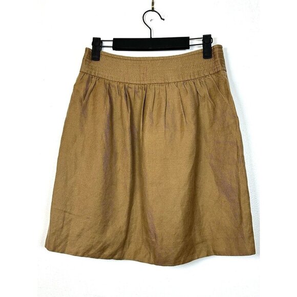 J Crew Brown Linen Blend Pocket Skirt Hidden Button Closure Size 0 Preppy Tan‎ - Picture 7 of 13
